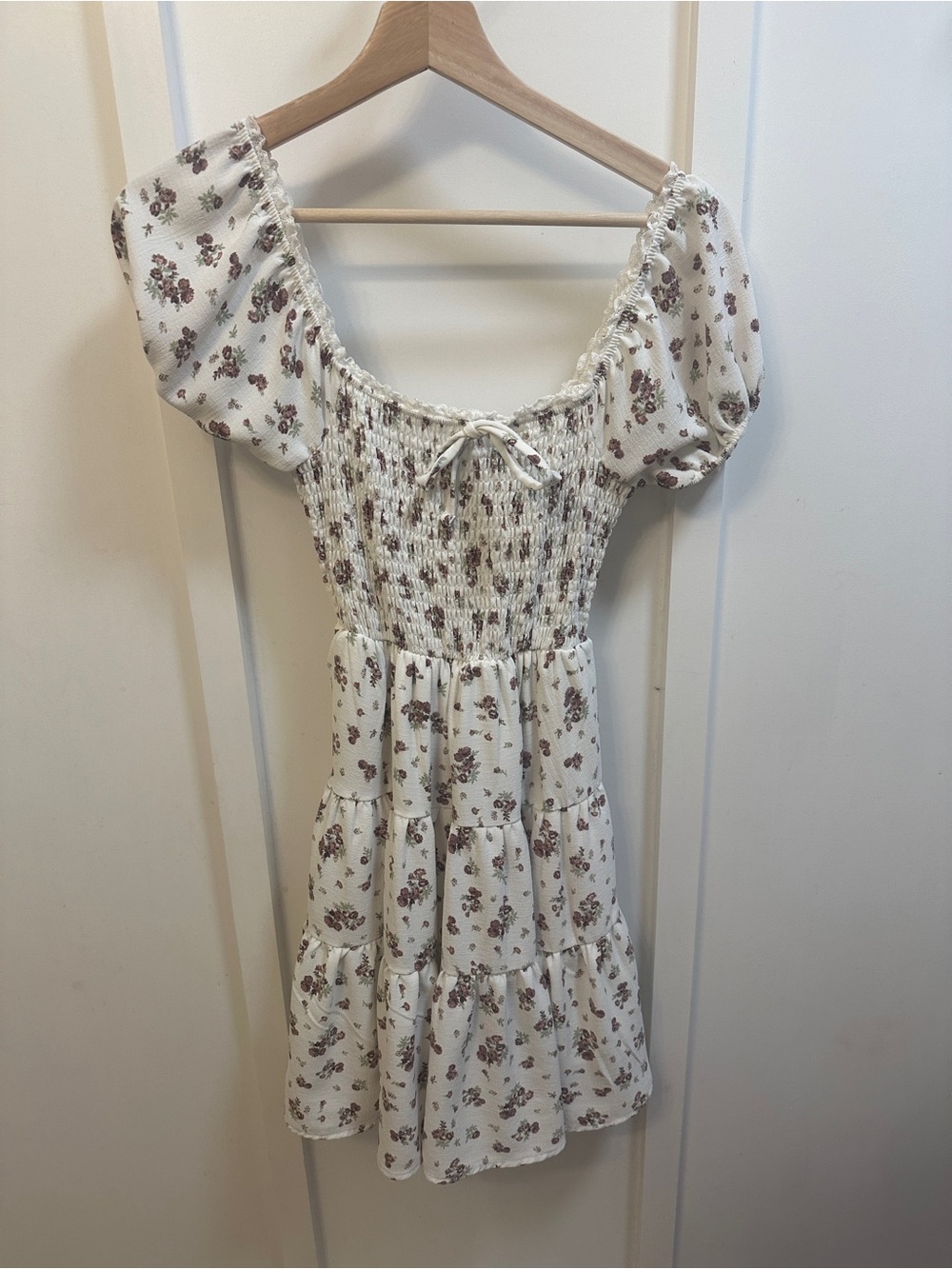 Ardene Cream Floral Smocked Tiered Dress with Brown Blossoms